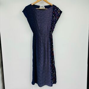 Vintage Gentillesse Floral Colorblock A Line Dress Black Purple Womens Size 40